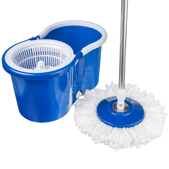 Produtos para facilitar a limpeza da casa, incluindo mop giratório e organizador de limpeza.